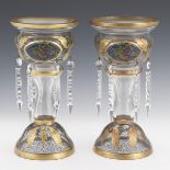 Pair of Painted Glass Lustres