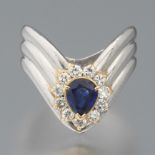 Ladies' Platinum, Gold, Blue Sapphire and Diamond Chevron Fashion Ring