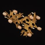 Ladies' Retro Gold, Angel Skin Coral and Diamond Organic Form Pin/Brooch