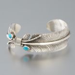 American Indian Navajo Sterling Silver and Turquoise "Feathers" Bangle, by Verdy Jake