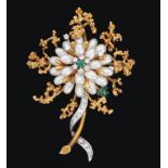 18k Gold, Pearl and Gemstone Brooch