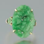 Art Deco Carved Jade and Enamel Ring