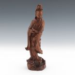 Chinese Carved Boxwood Sculpture of Goddess Guanyin on a Dragon