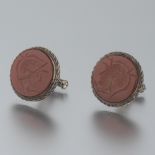 Peruza Florence Italian Silver and Carved Carnelian Pair of Cufflinks