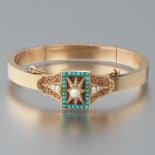 Victorian Gold, Turquoise and Pearl Bangle Bracelet