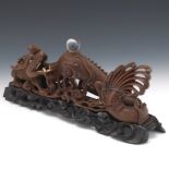 Chinese Large Carved Wood Dragon Sculpture on Carved Wood Stand