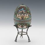 Russian Faberge Style Parcel-Gilt Silver CloisonnÃ© Enamel Egg on Stand, Pavel Akimov Ovchinnikov Ma