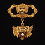 Victorian Gothic Revival Gold, Diamond and Ruby Lion Pin/Brooch