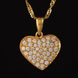Ladies' High Carat Gold and Clear Stones Heart Pendant on Chain
