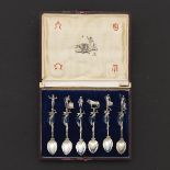 Six Spanish Sterling Silver Boxed Matador and Bull Demitasse Spoons