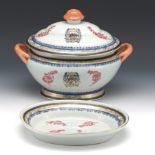 Chinese Export Porcelain Armorial Tureen with Cover and Serving Platter