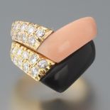 Van Cleef & Arpels Gold, Coral, Onyx and Diamond Ring Set