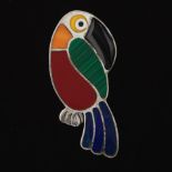Adorable Sterling Silver, Gemstones and Enamel Toucan Pin/Brooch
