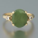 Ladies' Gold and Craved Green Jade Ring