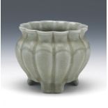 Chinese Longquan Celadon Glazed Lotus Tripod Vase