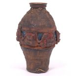 Large Mayan Style Glazed Terracotta Floor Vase