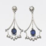 Pair of Sapphire and Diamond Pendant Earrings
