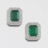 Pair of Emerald and Diamond Earrings