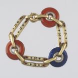 Ladies' Renaissance Revival Gold, Enamel, Lapis Lazuli and Carnelian Bracelet