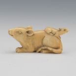 Japanese Walrus Tusk Rat with a Baby Netsuke by Zaburo