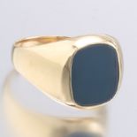 Gentlemen's Retro Gold and Blue Chalcedony Ring, Stamped Tiffany & Co.