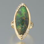 Impressive Ladies' Vintage Gold, Black Opal and Diamond Navette Fashion Ring