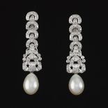 A Pair of Platinum, Diamond, and Pearl Earrings