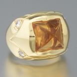 Bulgari-Style Gold, Citrine, and Diamond Ring