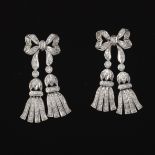 A Pair of Gold and Diamond Bow and Tassel Earrings