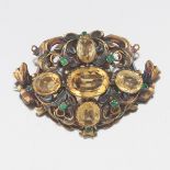 Victorian Gold, Yellow Topaz and Emerald Brooch