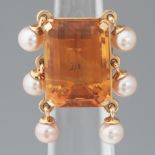 Cristian Dior Gold, 35 Ct Amber Citrine and Pearl Oversize Fashion Ring