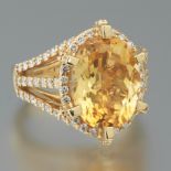 Ladies' Stately Gold, Amber Citrine and Diamond Cocktail Ring