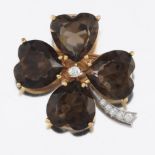 Ladies' Vintage Two-Tone Gold, Smoky Quartz and Diamond Lucky Shamrock Pin/Brooch