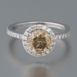 Ladies' Gold, 2.07 ct Natural Fancy Dark Yellowish Brown VVS1 Diamond and White Diamond Halo Ring,