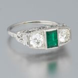 Ladies' Edwardian Gold, Natural Emerald and Diamond Ring