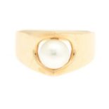 Ladies' Modernist Gold and Pearl Ring