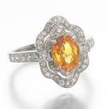 Orange Sapphire and Diamond Ring