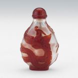 Chinese Peking Glass Ruby Red to Clear "Dragon and Phoenix" Snuff Bottle