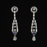 Pair of Diamond and Amethyst Earrings