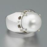 Ladies' Pearl, Diamond, and 18k Gold Ring