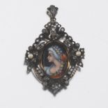 Antique Enamel, Diamond, and Pearl Brooch