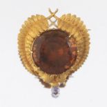 Large Citrine, Gold and Amethyst Thistle Brooch