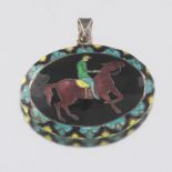 Ladies' Sterling Silver Guilloche Enamel Equestrian Double Sided Pendant Locket Vail