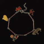 14k Gold and Enamel Animal Charm Bracelet