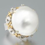 Oversized Mabe Pearl and Diamond Ring