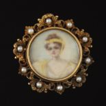 Kremenz Miniature Portrait, Gold and Pearl Brooch