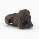 Japanese Carved Rosewood Mermaid and Pearl Signed Netsuke