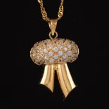 Ladies' High Carat Gold and Clear Stones Ribbon Pendant on Chain