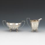 English Sterling Silver Creamer and Sugar Bowl, by Barker Brothers, Birmingham, dated 1950