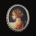 Ladies' Retro Silver Pin/Brooch/Pendant with Miniature Portrait, after Sandro Botticelli